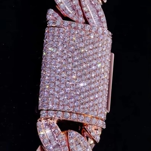 Collier chaîne cubaine en argent sterling avec moissanite VVS, serti de pierres rondes brillantes, passe le testeur de diamants, pour mariage, fête, fiançailles - Product Image 2