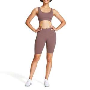 เซตบราและกางเกงขาสั้นเล่นกีฬาสำหรับผู้หญิงเซต2ชิ้นกางเกงขาสั้นเล่นโยคะลายพื้นสไตล์ใหม่ - Product Image 4