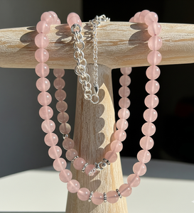 Top qualité Rose Quartz collier de perles unisexe 18 pouces argent 925 serrure noué à la main Design à la mode accessoire de mode cadeau - Product Image 5