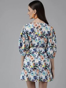 Vestido corto de algodón con bloque de mano de estilo bohemio indio, regalo de boda de verano elegante personalizado para mujer - Product Image 2