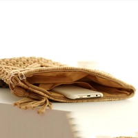 Pochette de maquillage réutilisable double face en coton et polyester écologique beige, accessoire de mode en gros, trousse de toilette de voyage à fermeture éclair