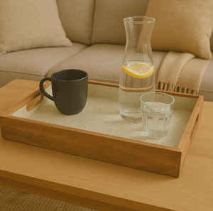 AK Plateau de service rectangulaire en bois imprimé en laiton avec poignée en multicolore au meilleur prix pour la décoration de restaurant et d'hôtel - Product Image 1