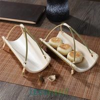 Plateaux de service jetables en bambou naturel-Assiettes à sushi rectangulaires à moitié fendues pour restaurants