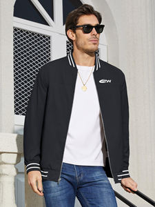 เสื้อแจ็คเก็ตบอมเบอร์ผู้ชายสไตล์โกธิค ผ้าแคนวาสผสมขนสัตว์ แขนผ้าฝ้าย ติดกระดุมแป๊กและซิปด้านหน้า ชายเสื้อและปกแบบริบ สีตัดกัน - Product Image 2