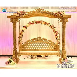 Lovely Wedding Mehndi Night Decor Stage Swing Seat Prettiest Wedding Bangle Ceremony Swing Handcrafted Teak Wood Wedding Swing