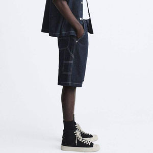 Pantalones Cortos de Mezclilla para Hombre OEM, Estilo Urbano de Verano, Cintura Alta, Resistentes al Viento, Transpirables, Tipo Carpintero, Holgados, con Contraste - Product Image 3