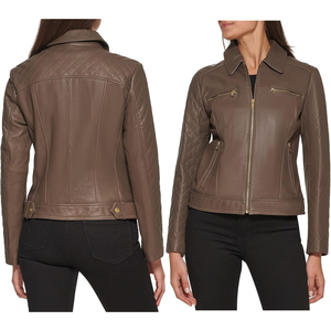 Manteau en cuir entièrement doublé zippé pour femme Veste racer en cuir respirant pour femme Streetwear Look Varsity Jacket - Product Image 5