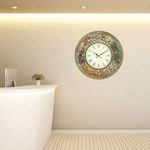 Horloge murale en mosaïque de fer avec cadran blanc, accents de pierre multicolores, horloge murale décorative ronde - Product Image 6