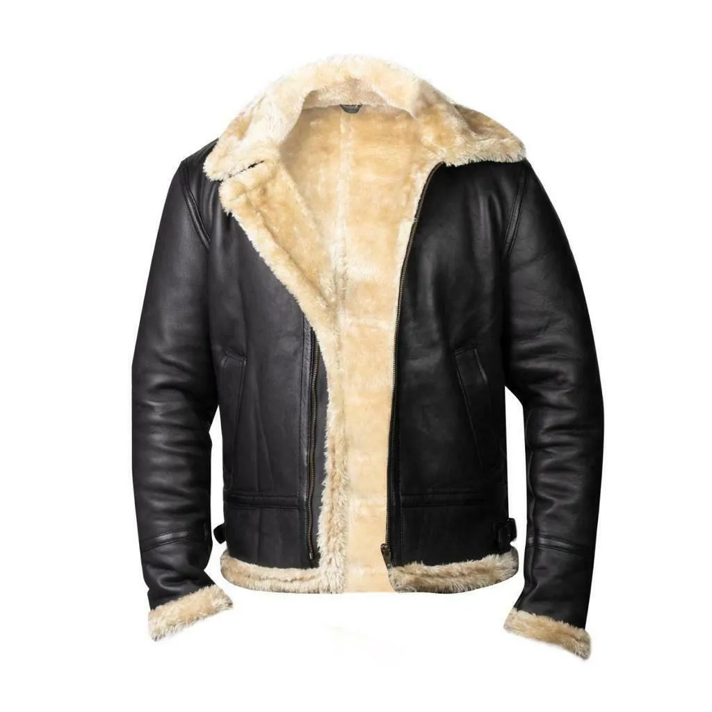 Originale uomo RAF Aviator B3 Flying Bomber Shearling pelle di pecora vera giacca di pelle di abbigliamento produttori di bomber personalizzato