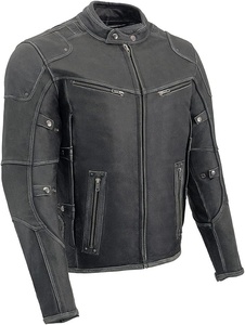 Veste de moto en cuir de mouton gris vieilli vintage pour homme, respirante, style scooter, avec bordures réfléchissantes, OEM - Product Image 1