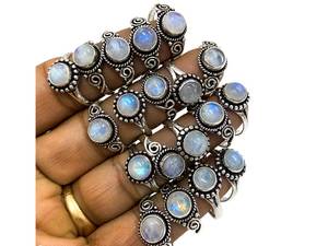 Superbe lot en gros de pierres de lune arc-en-ciel rondes serties en bézel, plaqué argent sterling 925 massif, fabrication artisanale Baho - Product Image 5