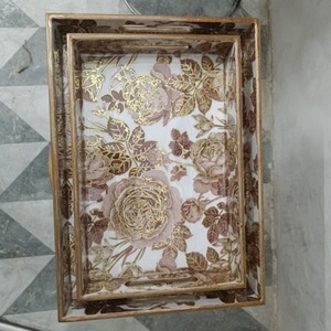 Juego de Bandejas de Madera con Estampado Floral Minimalista para Decoración de Mesa de Comedor, Bandejas de Servicio de Desayuno de Varios Tamaños - Product Image 1