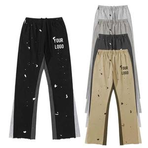 Custom Slogan Drawstring Straight Leg Stacked Flared <b>Sweat</b> <b>Pants</b> <b>Men</b> Patchwork Casual Flare Sweatpants - Product Image 1