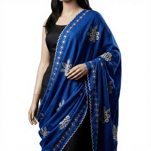 Wholesale Blue Cotton Voile Shawls Women Floral Rhinestone Schiffli Embroidered Soft Lightweight Breathable All Seasons Daily - Product Image 1