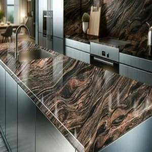 Losas de Granito Azul, Marrón y Rojo de Diseño, Pulido, con Patrón de Onda Dramática, Piedra Natural de Lujo para Pisos y Paredes de Villas, Hoteles y Apartamentos - Product Image 3