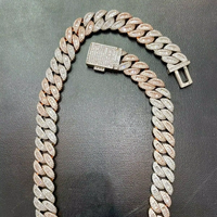 Collier de rappeur Hip Hop Ice Out à 2 rangées de diamants de laboratoire ronds de 20mm à maillons cubains en or blanc 14K