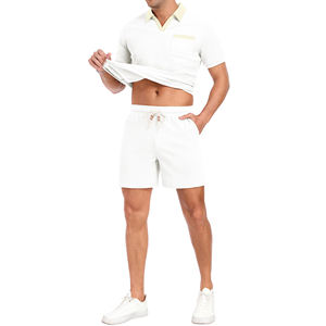 Ropa de calle de verano, conjunto corto de 2 piezas con logotipo personalizado para hombre, camiseta de manga corta con cuello alto de alta calidad, pantalones cortos, conjunto de talla grande para hombre - Product Image 3