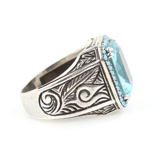 925 Sterling Silver Rectangular Aquamarine Stone Men's <b>Ring</b> Geometric Fine Jewelry for Everyday Wear Oval Cut Platinum GRS - Product Image 4