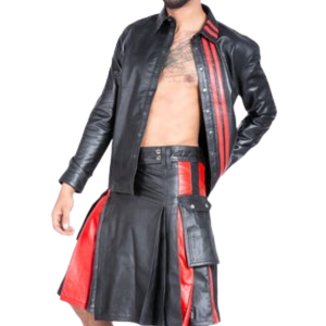 Camisa de Cuero con Rayas Rojas, Camisa de Manga Larga de Cuero Sintético Negro para Hombre, Estilo Fetiche, para Club - Product Image 5