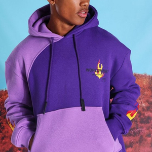 Dec Oem 60% algodón 40% poliéster llama Polar Color bloque dos tonos corte y coser Sudadera con capucha dos colores para Hombre Sudaderas con capucha púrpura viento - Product Image 5