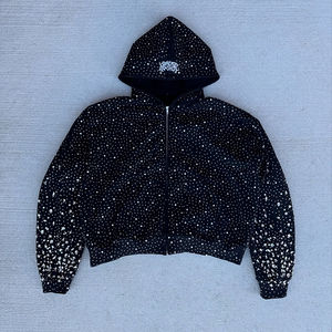 Custom Streetwear Diamond Sparkle <b>Zip</b> <b>up</b> <b>Hoodie</b> With Diamonds <b>Black</b> Rhinestones <b>Hoodie</b> - Product Image 2