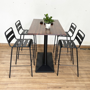 CBCF199 Industrial Design 1.2m <b>Bar</b> <b>Table</b> and 4 Iron Chairs with Backrests <b>Bar</b> Set - Product Image 5