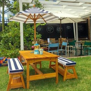 Ensembles de tables et bancs en bois d'extérieur en gros avec coussins et parasols – Mobilier de jardin pour enfants - Product Image 2