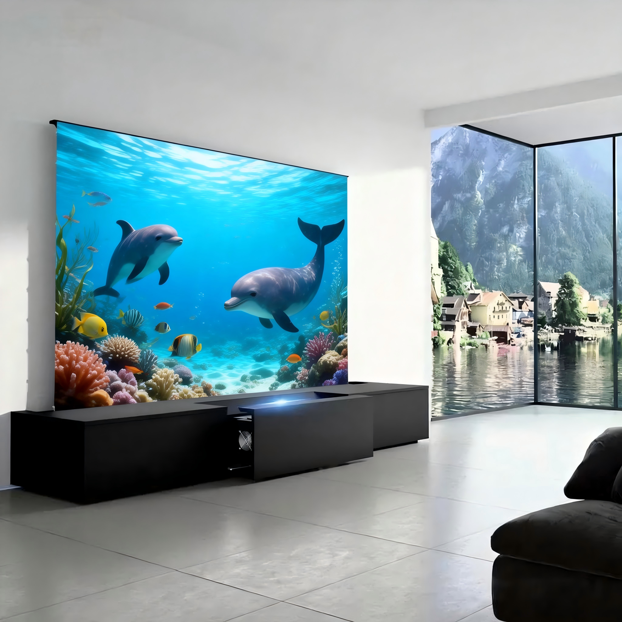 PerfecTisan <strong>120</strong> <strong>Inch</strong> Black Ultra Short Throw All-in-one Laser <strong>TV</strong> Cabinet CBSP Ultra-Short Throw Floor-rising Screen
