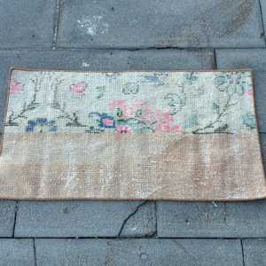 Turkish Vintage <b>Wool</b> Patchwork Rug 1.3x2.4 ft (41x73 Cm) <b>Brown</b> with Latex Backing - Product Image 3