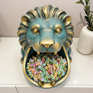 מגש מפתחות רטרו בצורת אריה עם גימור פטינה עתיק, מארגן שרף בסגנון וינטג' למטבעות ומפתחות, עיצוב בר בסגנון כפרי אמריקאי - Product Image 1