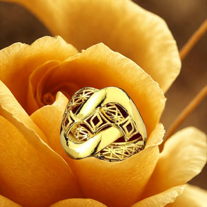 Ornate Gold Plated <b>Statement</b> <b>Ring</b> for Women | Chunky Knot Lattice Design | Luxury Cocktail Finger Jewelry - Product Image 3