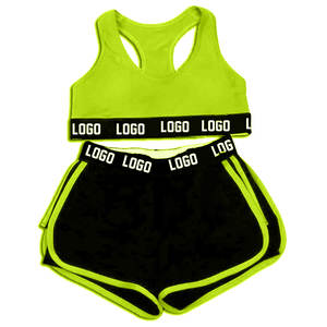 Femmes été Sports Fitness soutien-gorge et Yoga Shorts costume ensemble vente chaude Gym vêtements d'entraînement en gros motif solide - Product Image 2