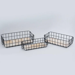 <b>With</b> Stylish Leather <b>Handle</b> Sustainable Metal For kitchen Organizer Multifunctional Black Color Wire Storage <b>Basket</b> - Product Image 2