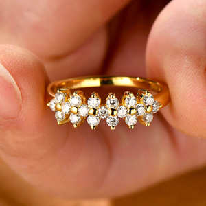 New Arrivals Direct Sales 925 Sterling Silver 2mm 0.03ct D VVS1 Moissanite Prong Set <b>Petal</b> Half Eternity Flower Leaf Trendy Ring - Product Image 3