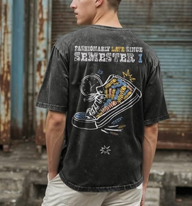 เสื้อยืดโอเวอร์ไซส์สไตล์วินเทจฟอกสีสำหรับผู้ชาย แฟชั่นสตรีท สไตล์หลวมๆ ใส่สบายๆ สำหรับฤดูร้อน แขนสั้น ฮิปฮอป ผ้าฝ้าย - Product Image 3