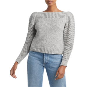 Pull en laine LoveShackFancy Rosie à col bateau, style décontracté d'hiver en gris M, tissu tricoté, chaud et confortable - Product Image 1