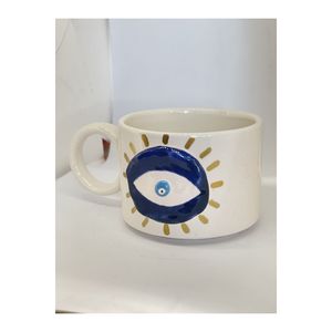 Doppia tazza di caffè turco fatta a mano con motivo a perlina malocchio - Product Image 4