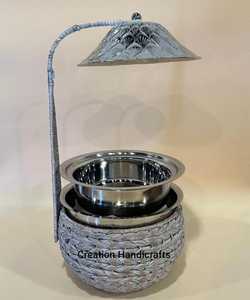 Calentador de alimentos de acero inoxidable Chapado en plata moderno, calentador de cazuela y chafer con capacidad de 3L a gas y listo para inducción - Product Image 5