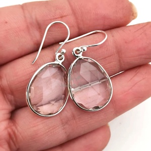 Pendientes de Plata de Ley 925 con Cuarzo Transparente en Forma de Gota de Agua, Joyería Hecha a Mano, Diseño a Cuadros Natural, Hipoalergénicos para Mujer - Product Image 2