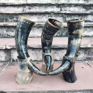 Taza de cuerno para beber nórdica auténtica vikinga, estilo Animal y religioso, ecológica para los amantes de la cerveza Ale y el hidromiel con soporte - Product Image 1