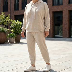 High Quality Organic Cotton Solid <b>Skinny</b> Short Tracksuit Silky Soft Lightweight Breathable Hoodie and <b>Jogger</b> Set - Product Image 5
