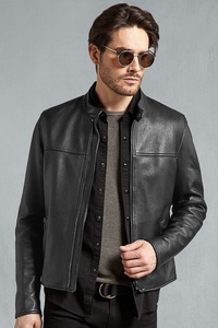 Veste matelassée en cuir d'agneau noir d'hiver vintage pour hommes avec fermeture à glissière avant motif solide à capuche Service OEM Pakistan - Product Image 3