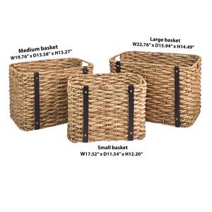 Set of 3 water hyacinth woven <b>baskets</b> with leather handles Handmade Storage <b>Basket</b> Wholesale eco-friendly Made in Vietnam - Product Image 2
