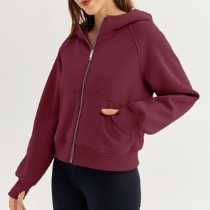 Sudadera con Capucha para Mujer, Forrada, Transpirable, con Cremallera, de Felpa, Manga Larga, Color Sólido, Estilo Urbano, Informal - Product Image 4