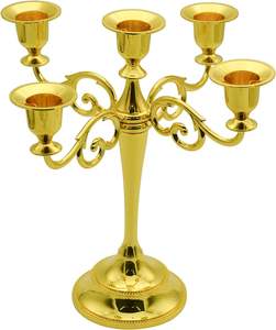 Handcrafted 5-Arm Brass Candelabra with Ornate Scrollwork Design Traditional Gold Brass Candelabra For Wedding And <b>Dining</b> <b>Table</b> - Product Image 1