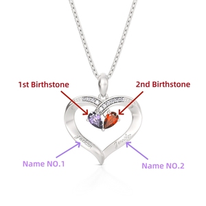 Jeulia <b>Custom</b> <b>Name</b> Engraved Two Hearts Crystal <b>Necklace</b> with Birthstone - Product Image 2
