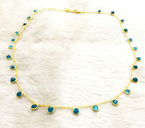 Custom Made 925 <b>Sterling</b> <b>Silver</b> Gold Plated Lightweight Unisex Everyday Wear Supplier Adjustable Apatite Gemstones <b>Necklaces</b> - Product Image 1