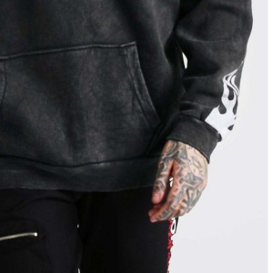 Sudadera con capucha de felpa francesa Vintage de alta calidad para hombre, 100% de algodón, traje de invierno bordado a la moda, sudadera desgastada con lavado ácido - Product Image 3