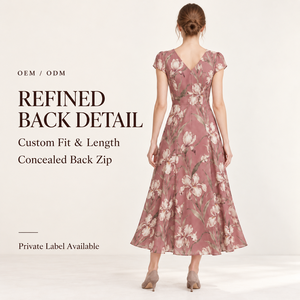 Abito Midi da Donna Personalizzato OEM con Stampa Contorno in Porcellana, Bordo Zaffiro Effetto Ciottolo Disegnato a Mano, Esclusiva Anteprima Espositiva, Private Label - Product Image 2