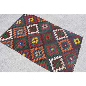Turkish 3.37x5.2 ft Rug, Kilim Vintage Rug, <b>Red</b> Patchwork Rug <b>Wool</b> - Product Image 4